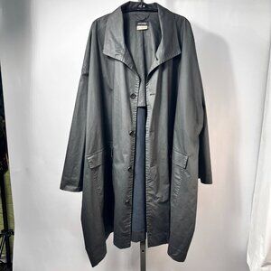 ESKANDER/Neiman Marcus Charcoal Linen/Pu Water Resistant Overcoat Sz 1‎ England